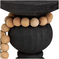 Black Wood Handmade Bubble Inspired Matte Candle Holder with Beaded Garland Set
