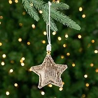Sequin Stars and Trees Plush Christmas Ornaments - 4" - Gold - Set of 4