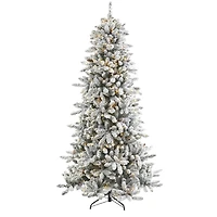 7.5ft. Pre-Lit Flocked Livingston Fir Artificial Christmas Tree with Pinecones and Clear Warm LED Lights
