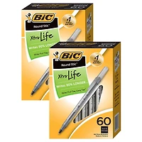BIC® Round Stic® Xtra Life Black Ball Pens, 2 Packs of 60
