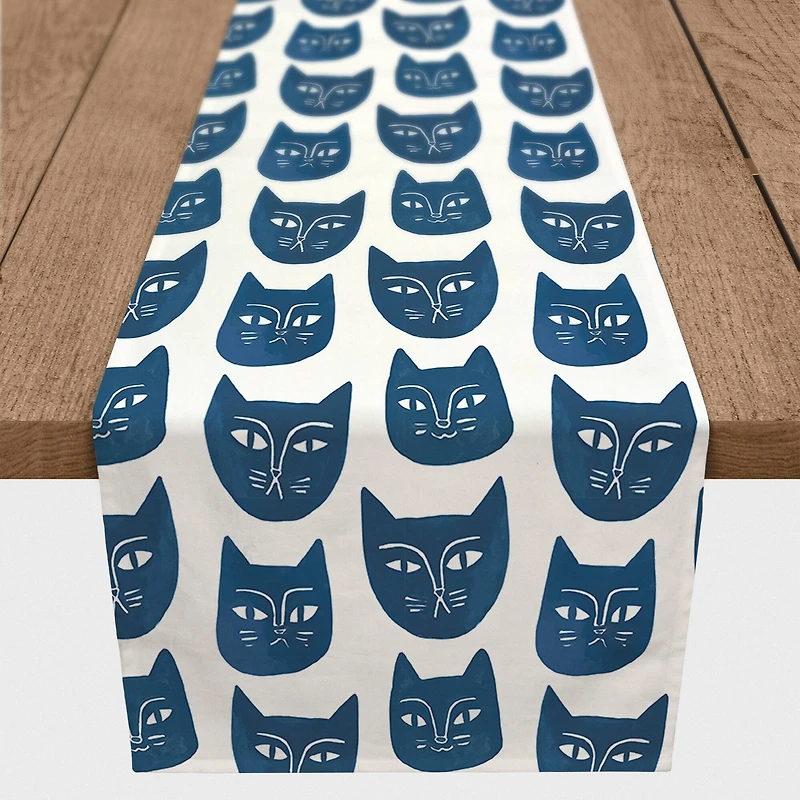 Cat Face Pattern 16" x 90" Cotton Twill Runner