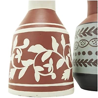 Orange Ceramic Floral Vase Set with 3 Different Patterns & Shapes