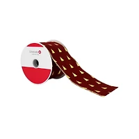2.5" x 20ft. Burgundy with Gold Foil Trees Wired Ribbon by Celebrate It®