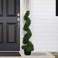 4ft. Unlit Artificial Cedar Spiral Topiary Tree in Black Pot
