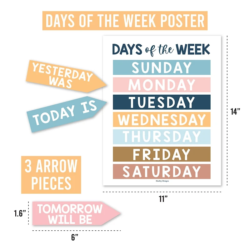 Hadley Designs 11" x 17" Boho Circle Time Bulletin Board Calendar for Classroom Posters Set