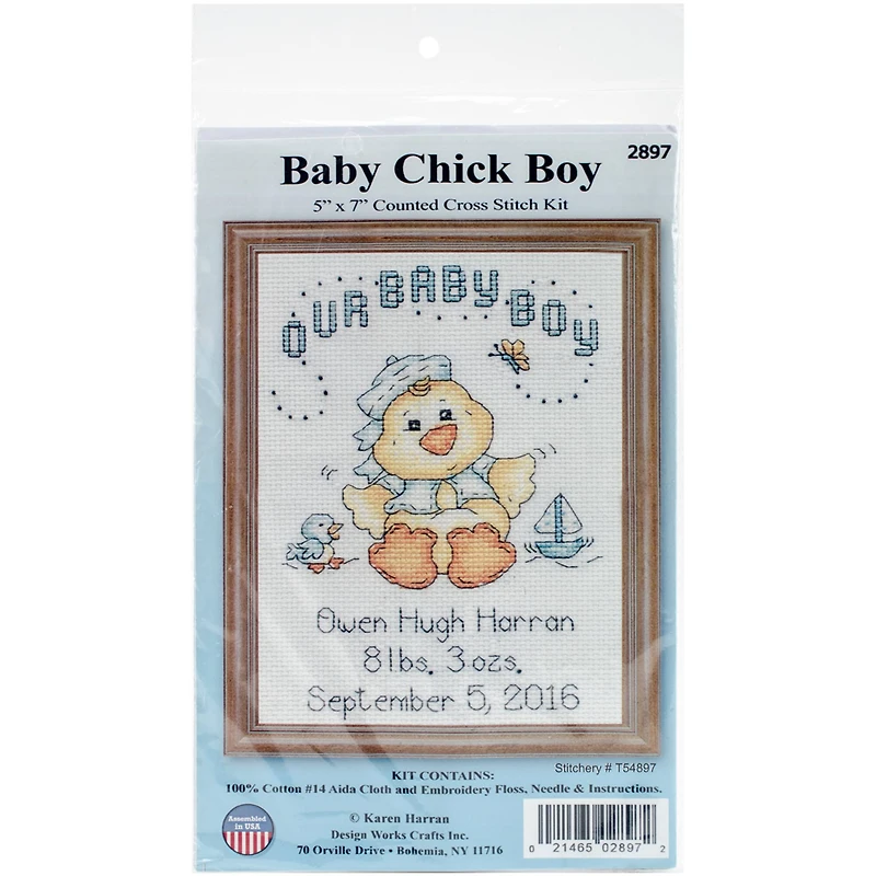 Design Works™ Baby Boy Chick Birth Record Counted Cross Stitch Kit