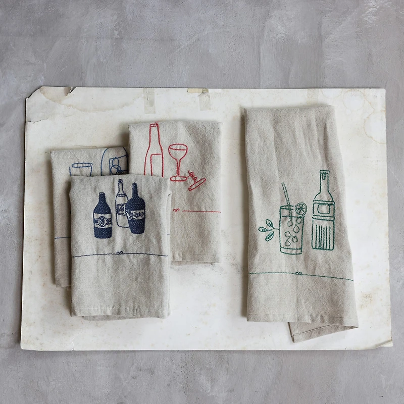 Hello Honey® Drink & Glass Bottles Linen & Cotton Blend Tea Towels, 4ct.