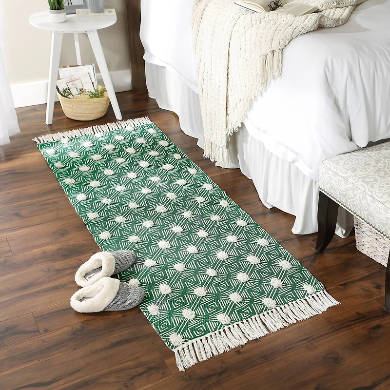DII® Diamond Printed Off-White Hand-Loomed Shag Rug Runner 2ft. x 6ft