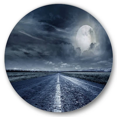 Designart - Asphalt Road Under Cloudy Full Moon II
