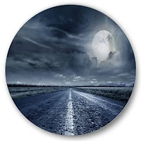 Designart - Asphalt Road Under Cloudy Full Moon II