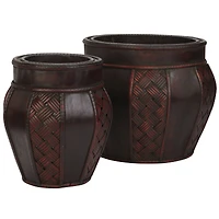 Wood & Weave Panel Decorative Planters Set