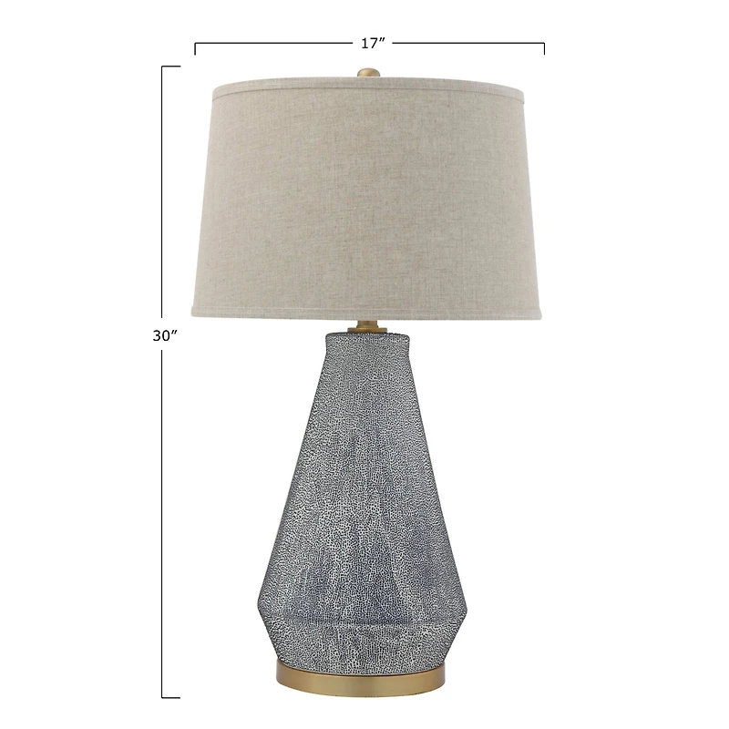 Hello Honey® Textured Blue Glaze Ceramic Table Lamp with Natural Linen Shade