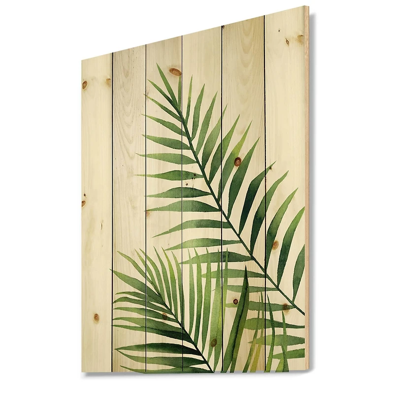 Designart - Fern Leaves Detail III - Farmhouse Print on Natural Pine Wood