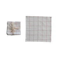 Hello Honey® 10" Cream & Red Cotton Cocktail Napkins with Metallic Grid, 4ct.