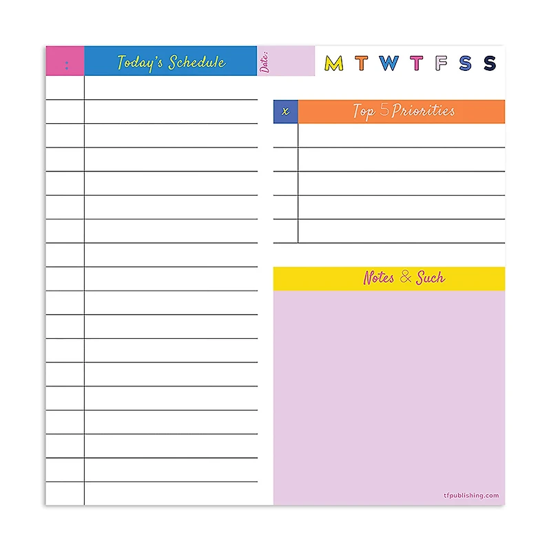 TF Publishing Undated Rainbow Daily Note Block for Productivity & Lists Desktop