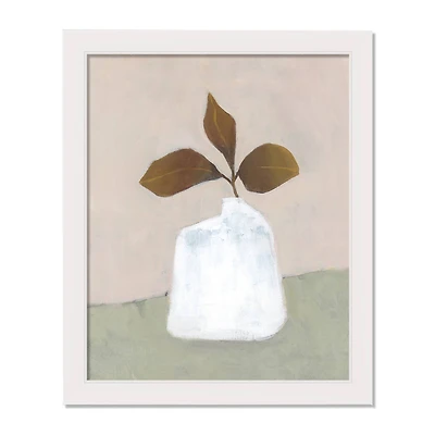 Cream and Mint Plant White Framed Print Under Plexiglass