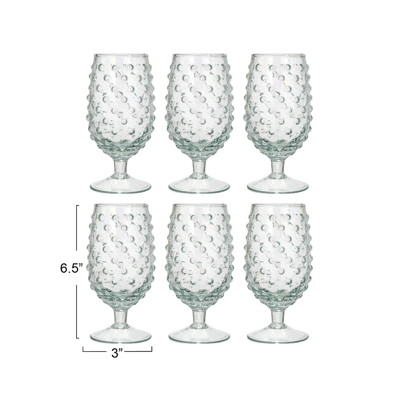 Hello Honey® 12oz. Clear Glass Hobnail Stemmed Drinking Glass Set, 6ct.