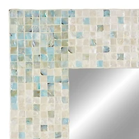 36" Cream & Aqua Coastal Mother Of Pearl Wall Mirror