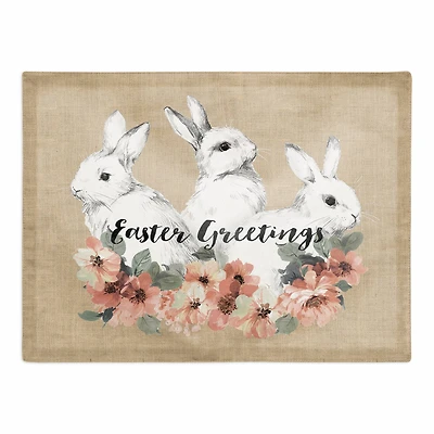Sketched Bunnies On White Burlap 18" x 14" Poly Twill Placemat
