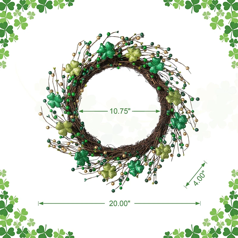 Glitzhome® 20" St. Patrick's Day Shamrock Berry Wreath