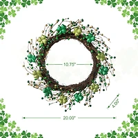 Glitzhome® 20" St. Patrick's Day Shamrock Berry Wreath