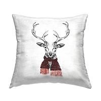 Stupell Industries Winter Deer Red in Plaid Scarf Throw Pillow