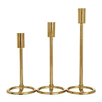 Set of 3 Gold Aluminum Contemporary Candle Holders, 14" x 5" x 5"