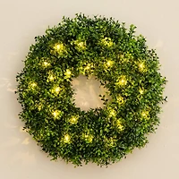 18in. Pre-Lit Artificial Boxwood Wreath with 25 Warm White LED Lights