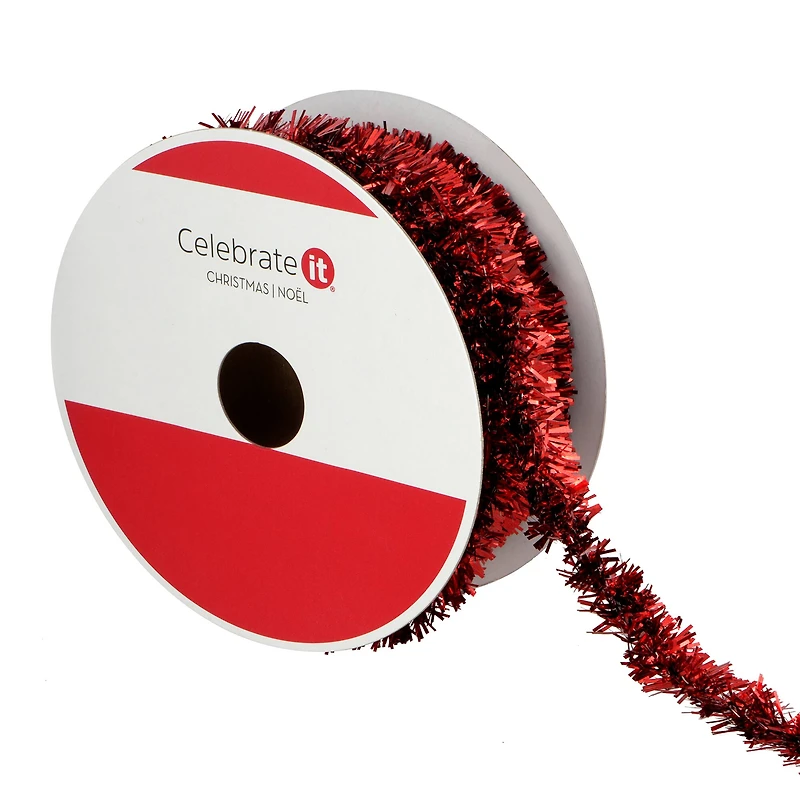 5/8" x 30ft. Red Tinsel Wired Trim Ribbon by Celebrate It®
