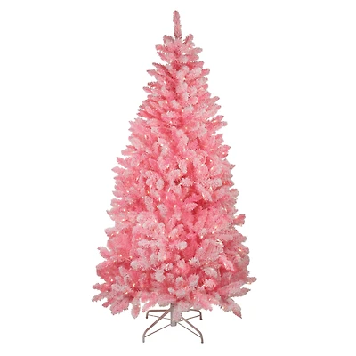 6ft. Pre-Lit Flocked Pink Pine Artificial Christmas Tree, Clear Lights