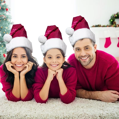 19" Fuchsia Pink Paillette with White Trim Adult Santa Hat