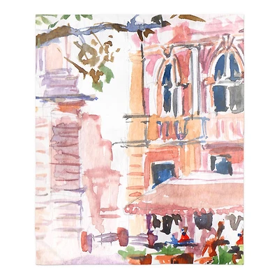 Watercolor Street Scene 50" x 60" Coral Fleece Blanket