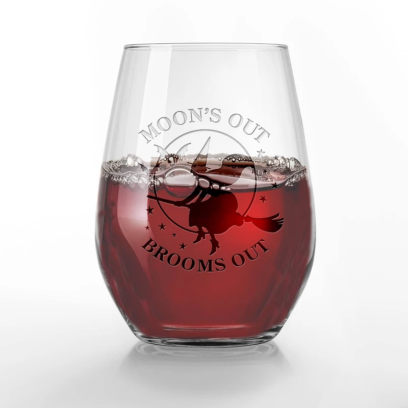 Moon's Out Brooms Out 15oz. Engraved Stemless Wine Glass