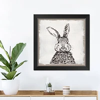 Ink Drawing Bunny Burlap 16" x 16" Black Framed Print Under Plexiglass
