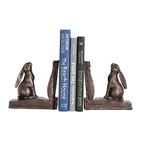 Hello Honey® Rustic Bronze Rabbit on Book Bookends Set