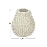 Hello Honey® 10" Cream Round Embossed Stoneware Formed Vase