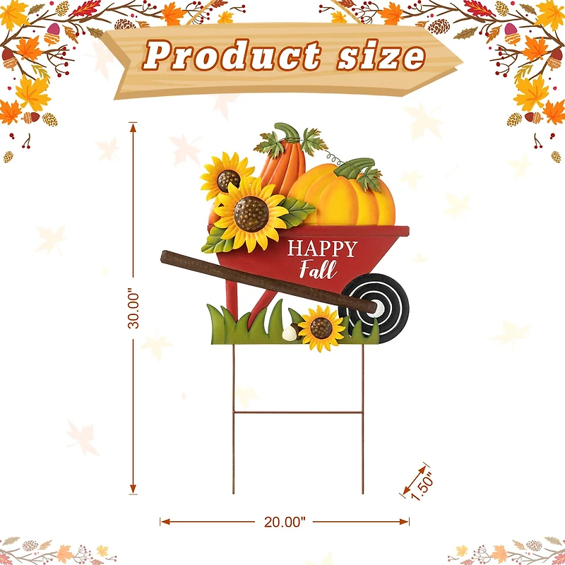 Glitzhome® 2.5ft. Fall Metal Wheel Barrow Pumpkin Yard Stake