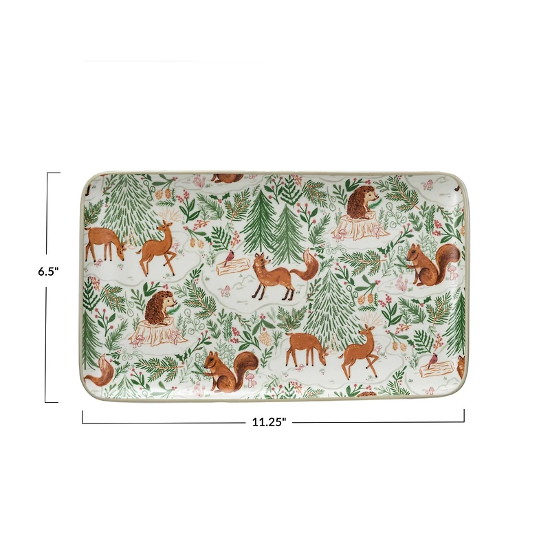 Hello Honey® 11.25" Woodland Flora & Fauna Stoneware Platter