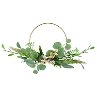 30" Green & Gold Eucalyptus Leaf & Fern Golden Ring Wreath