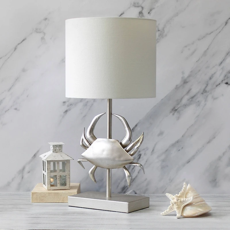 Simple Designs™ 18" Brushed Nickel Pinching Crab Table Lamp with White Shade