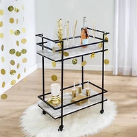 Honey Can Do 2-Tier Black & White Faux Marble Rolling Bar & Serving Cart
