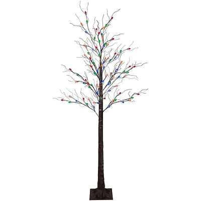 6ft. Pre-Lit Brown Frosted Twig Artificial Christmas Tree, Multicolor LED Lights