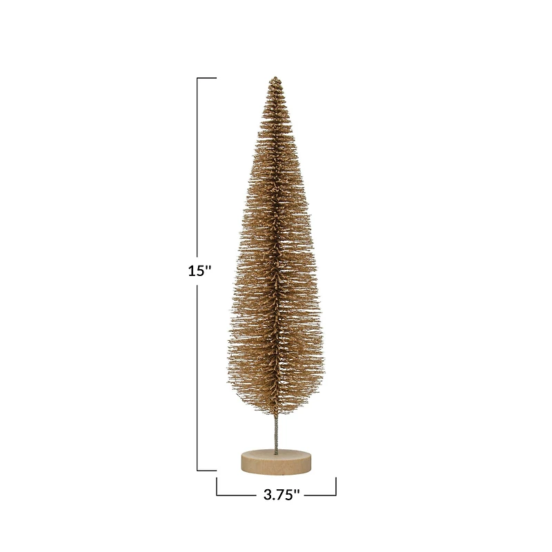 Hello Honey® 15" Gold Glitter Plastic Bottle Brush Tree with Wood Base