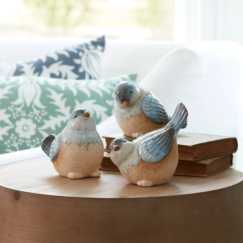 Ceramic Bird Figurines with Unglazed Accents Set