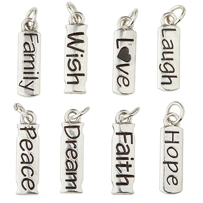 12 Packs: 8 ct. (96 total) Rhodium-Colored Word Tag Charms by Bead Landing™