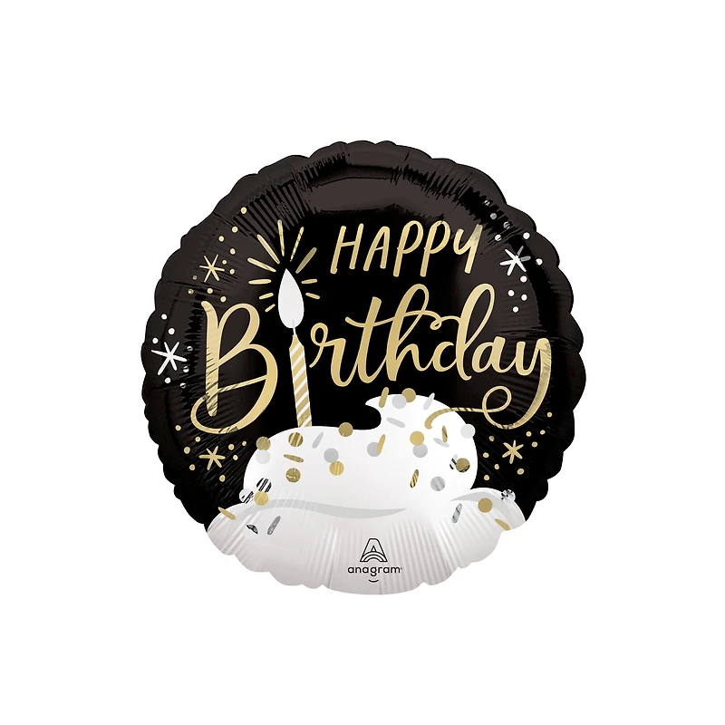 18" Black, Silver & Gold Birthday Wishes Foil Balloon