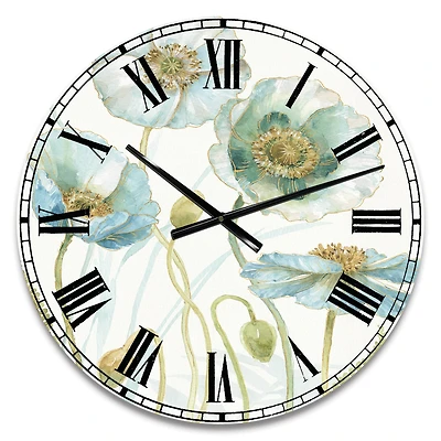 Designart Blue Cottage Flowers Drawing I Wall Clock