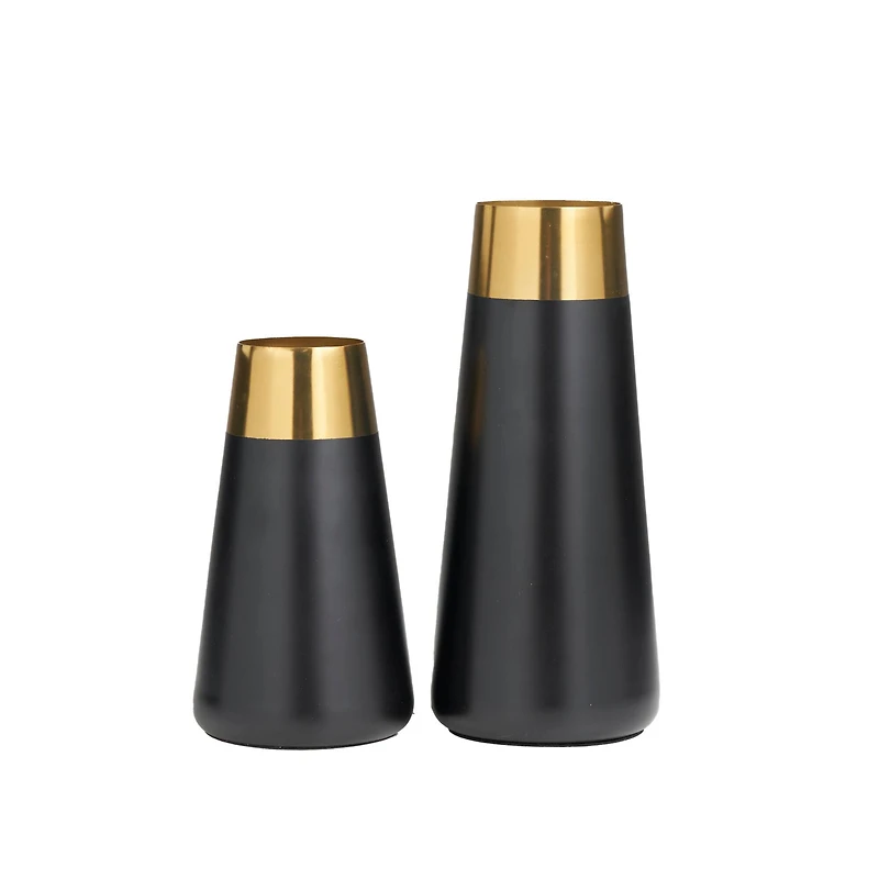 Black Stainless Steel Vase with Gold Rims Set