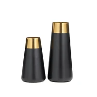 Black Stainless Steel Vase with Gold Rims Set