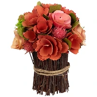 9" Red & Pink Artificial Mixed Floral Wooden Spring Bouquet